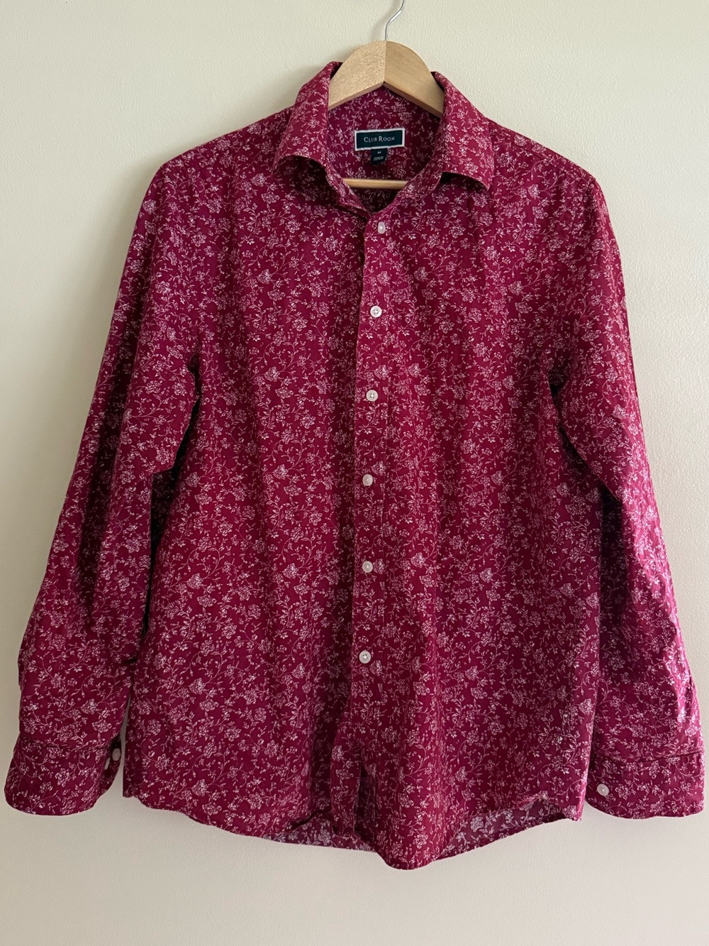 Club Room | Men's Red Floral Long-Sleeve Button-Down Shirt | Size M